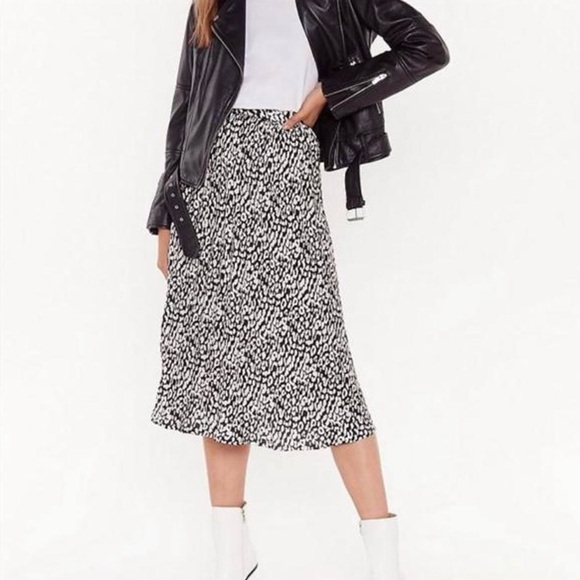 Nasty Gal Dresses & Skirts - Nasty Gal Black and White Dot Asymmetrical Midi Skirt